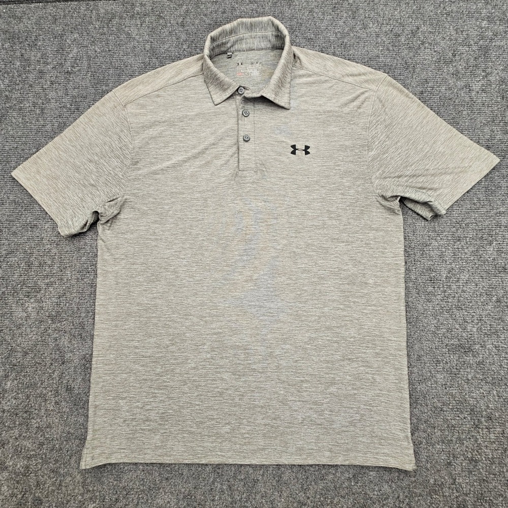 Under Armour Polo Shirt Mens Medium Gray HeatGear Loose Fit Golf  Athletic